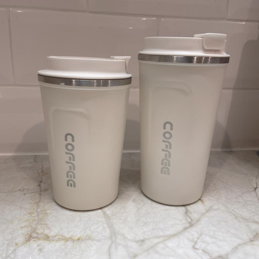 WHITE Insulated Coffee Cup Large - Stainless Steel