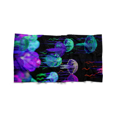 NEON JELLYFISH Cotton and Poly Velour Beach Towel